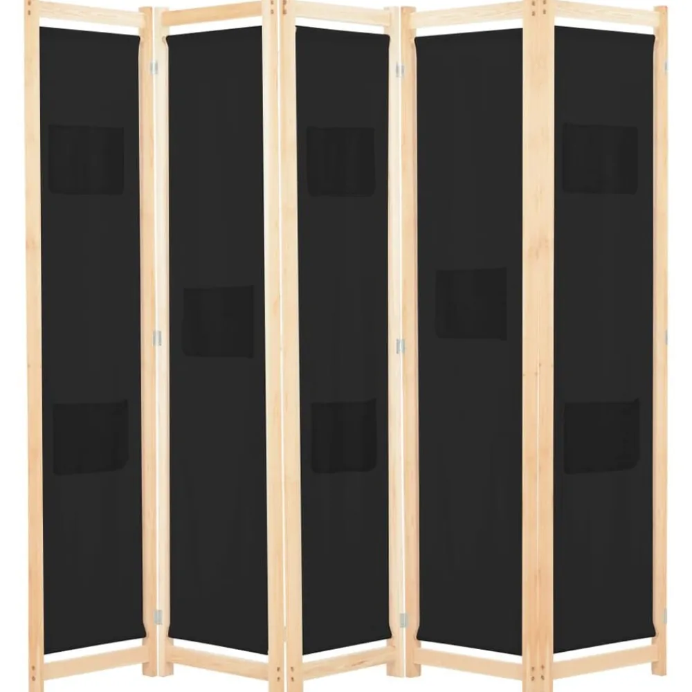 vidaXL Biombo divisor de 5 paneles de tela negro 200x170x4 cm Discount