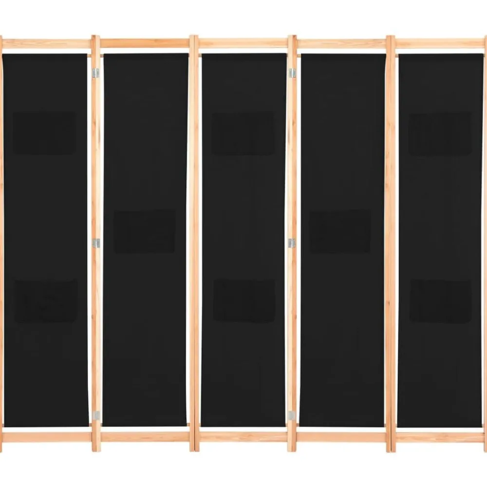 vidaXL Biombo divisor de 5 paneles de tela negro 200x170x4 cm Discount
