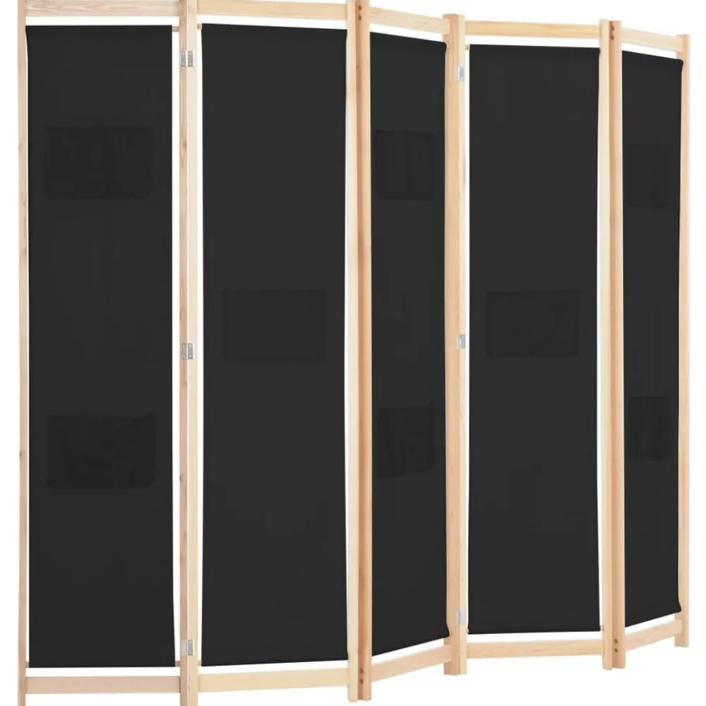 vidaXL Biombo divisor de 5 paneles de tela negro 200x170x4 cm Discount