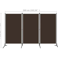 vidaXL Divisores De Ambientes-Biombo divisor de 3 paneles marrón 260x180 cm
