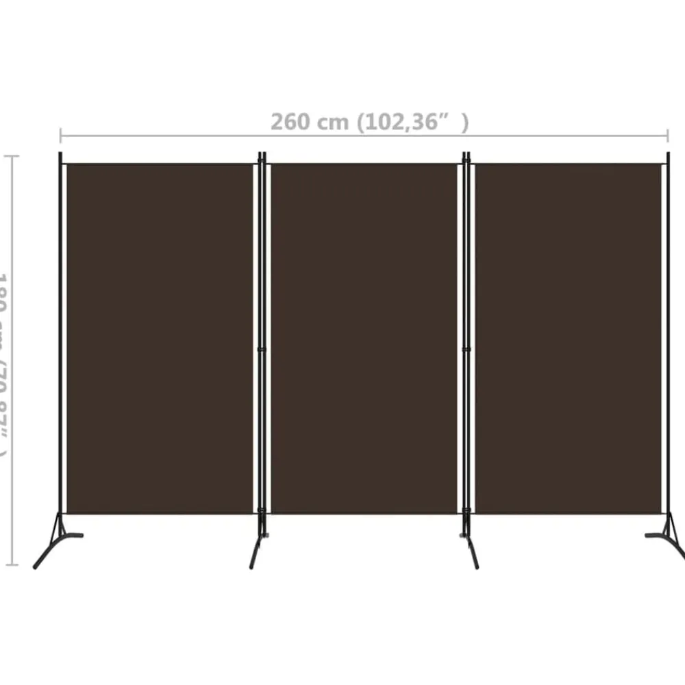 vidaXL Divisores De Ambientes-Biombo divisor de 3 paneles marrón 260x180 cm