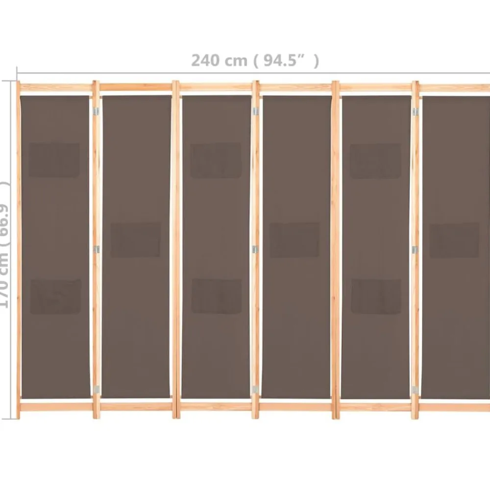 vidaXL Biombo divisor de 6 paneles de tela marrón 240x170x4 cm New