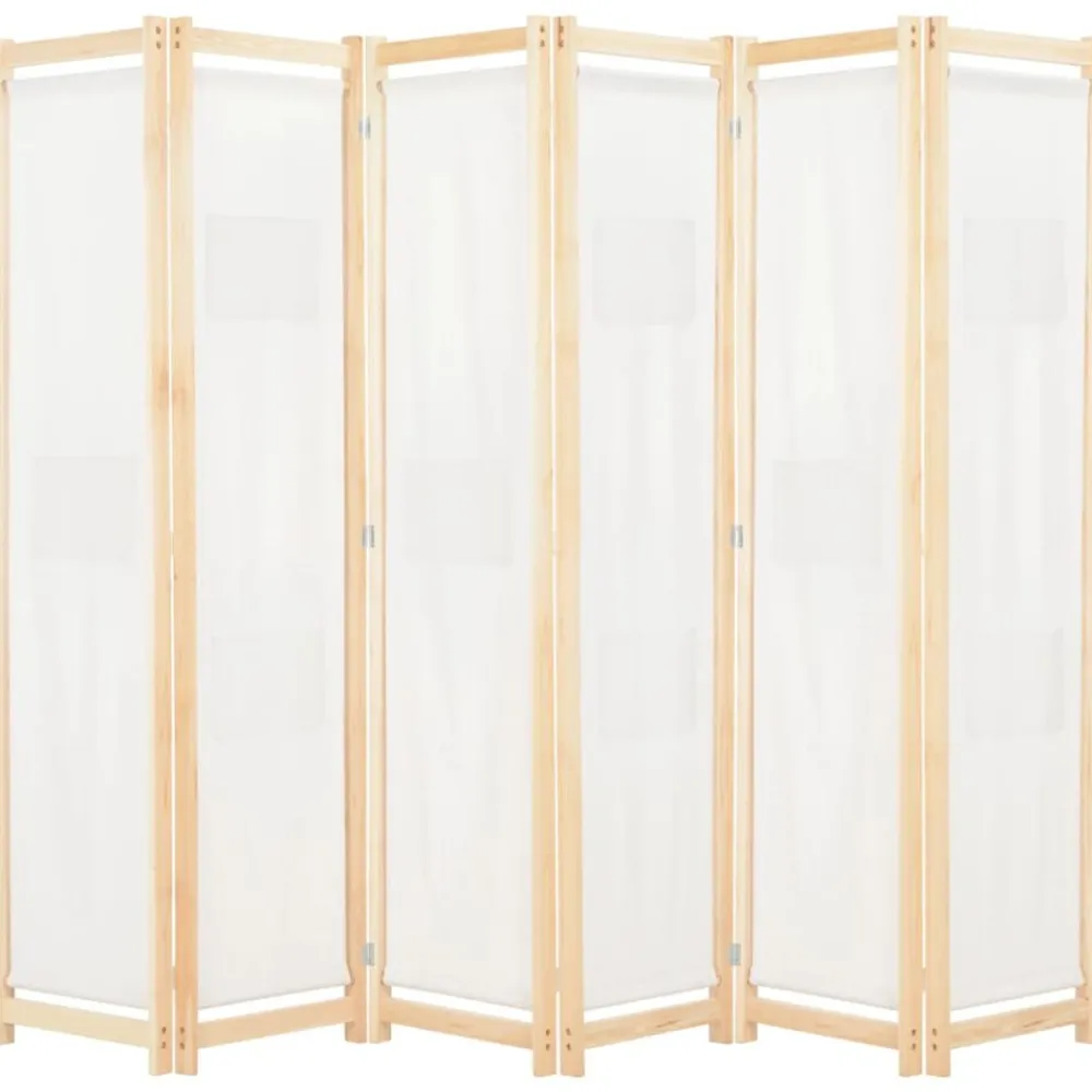 vidaXL Divisores De Ambientes-Biombo divisor de 6 paneles de tela color crema 240x170x4 cm