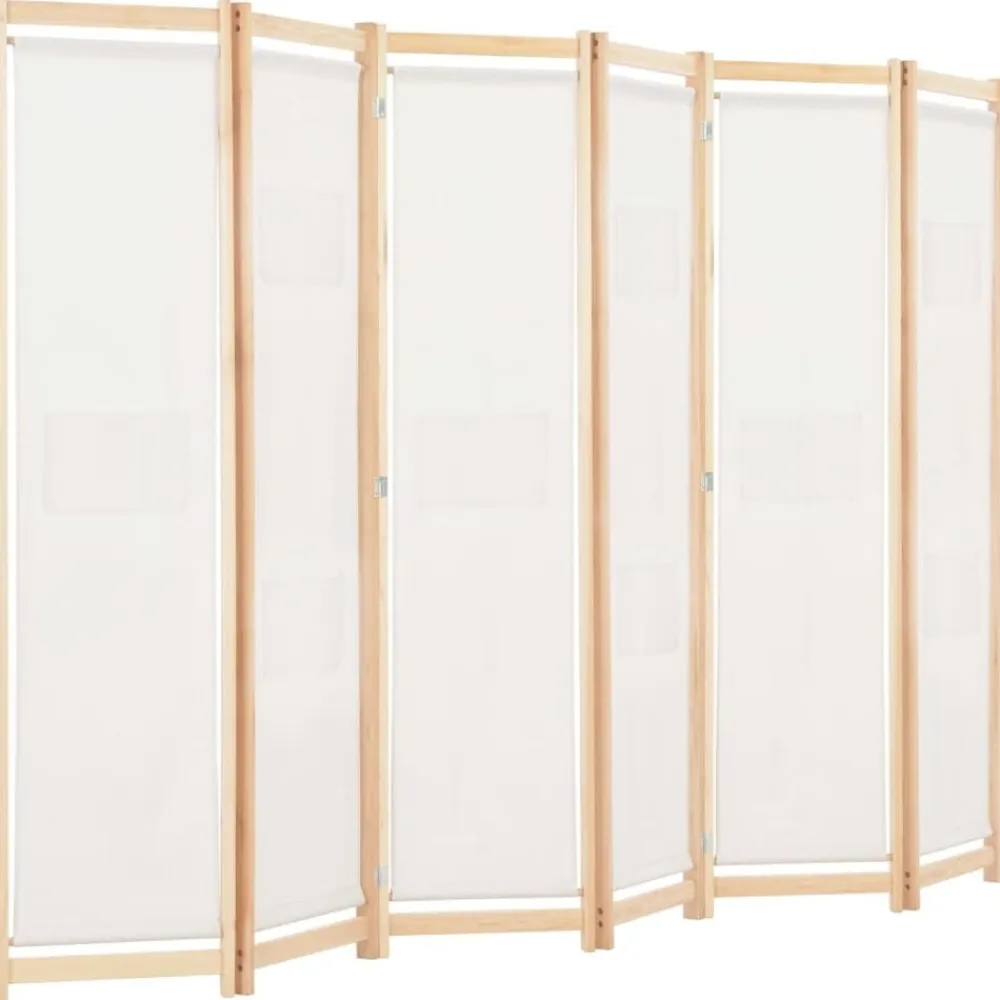 vidaXL Divisores De Ambientes-Biombo divisor de 6 paneles de tela color crema 240x170x4 cm
