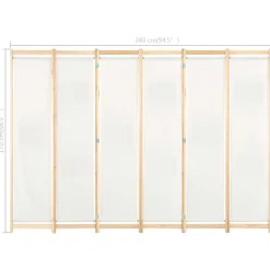 vidaXL Divisores De Ambientes-Biombo divisor de 6 paneles de tela color crema 240x170x4 cm