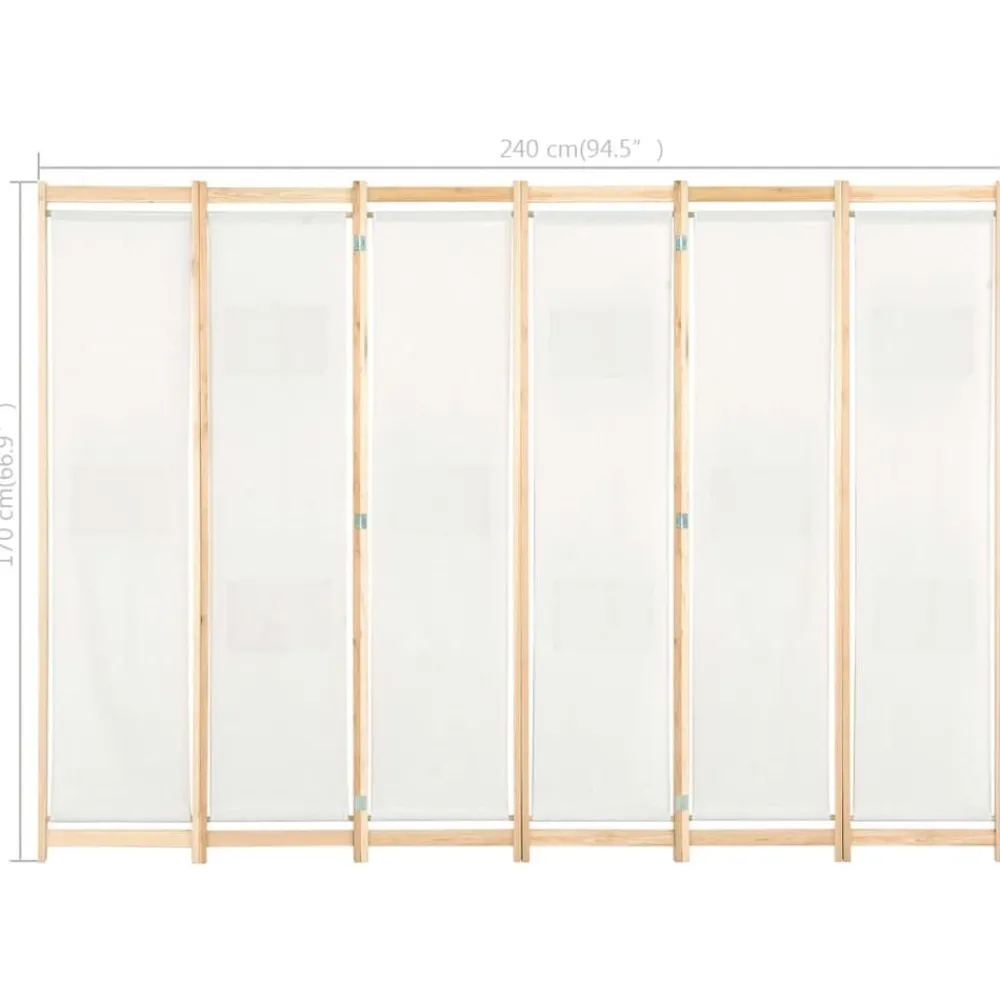 vidaXL Divisores De Ambientes-Biombo divisor de 6 paneles de tela color crema 240x170x4 cm