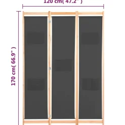 vidaXL Divisores De Ambientes-Biombo divisor de 3 paneles de tela gris 120x170x4 cm