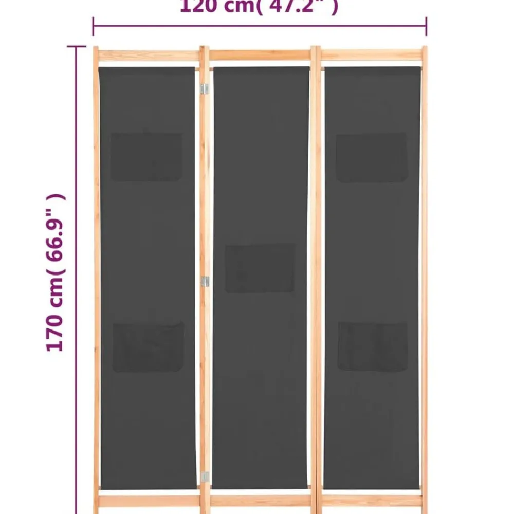 vidaXL Divisores De Ambientes-Biombo divisor de 3 paneles de tela gris 120x170x4 cm
