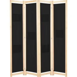 vidaXL Divisores De Ambientes-Biombo divisor de 4 paneles de tela negro 160x170x4 cm