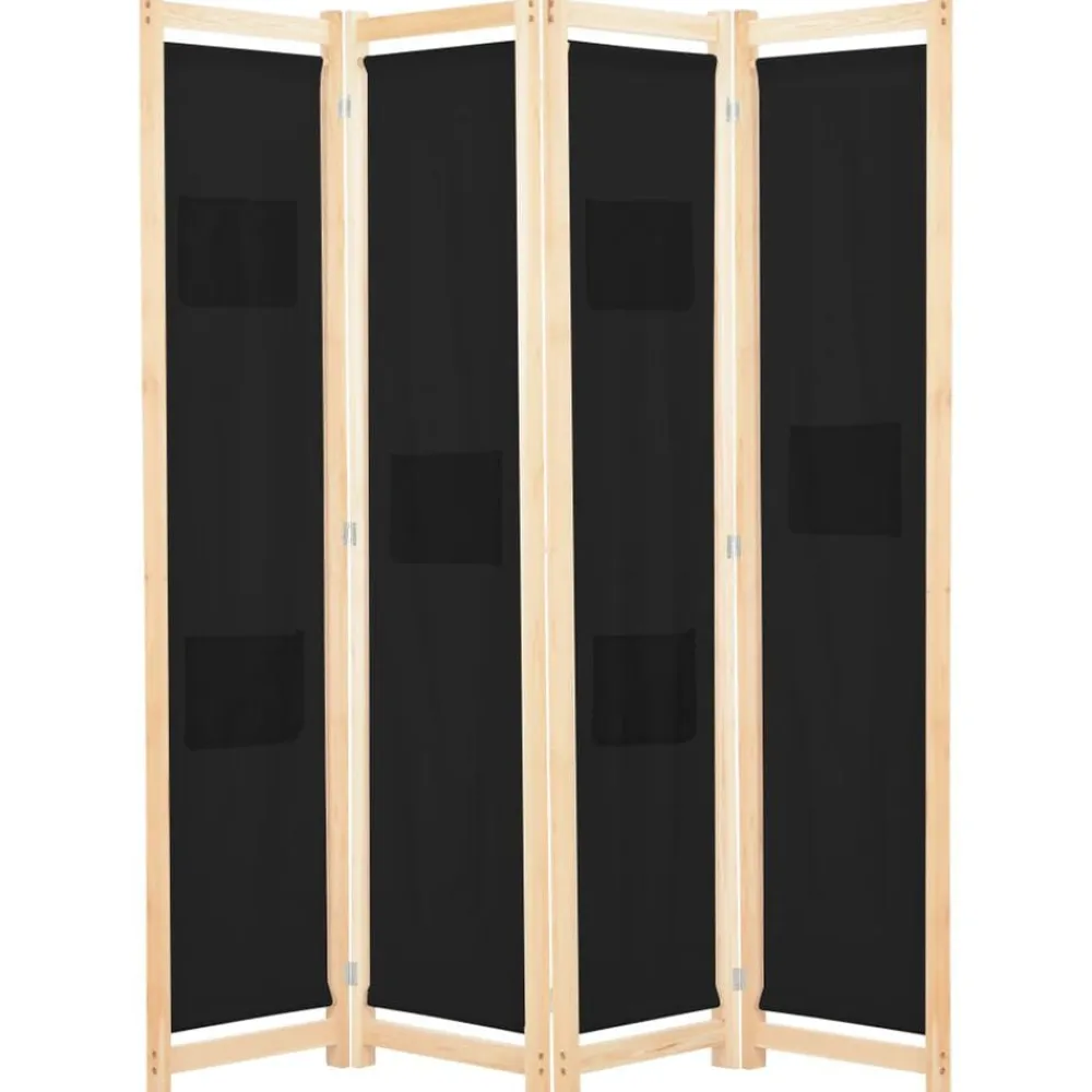 vidaXL Divisores De Ambientes-Biombo divisor de 4 paneles de tela negro 160x170x4 cm