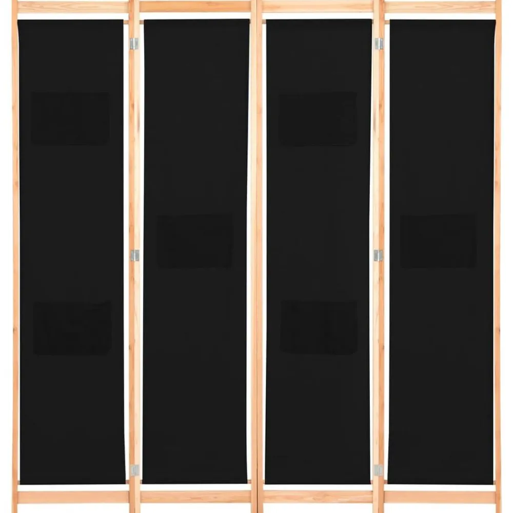 vidaXL Divisores De Ambientes-Biombo divisor de 4 paneles de tela negro 160x170x4 cm