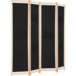 vidaXL Divisores De Ambientes-Biombo divisor de 4 paneles de tela negro 160x170x4 cm