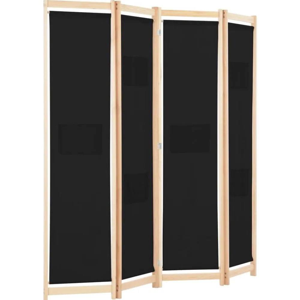 vidaXL Divisores De Ambientes-Biombo divisor de 4 paneles de tela negro 160x170x4 cm