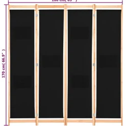 vidaXL Divisores De Ambientes-Biombo divisor de 4 paneles de tela negro 160x170x4 cm