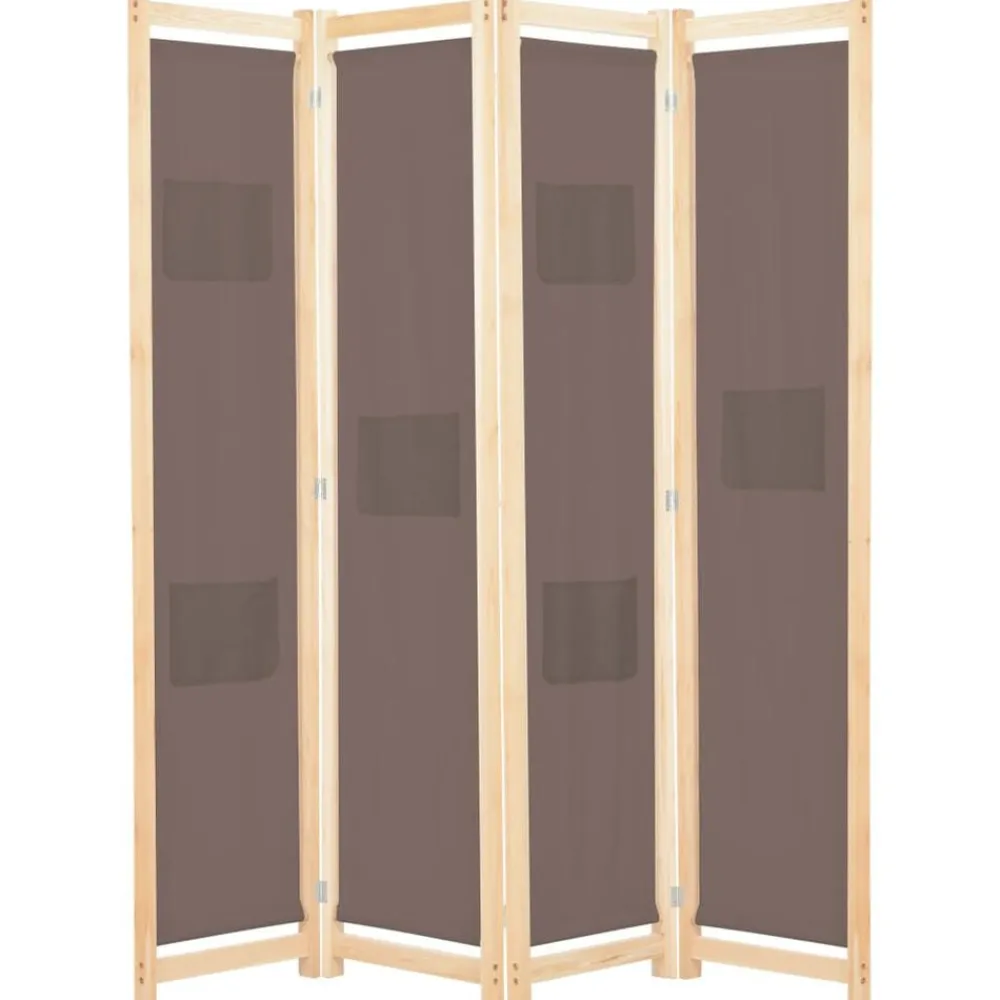 vidaXL Divisores De Ambientes-Biombo divisor de 4 paneles de tela marrón 160x170x4 cm