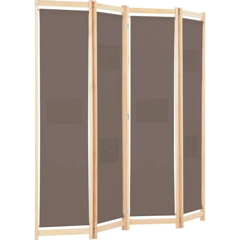 vidaXL Divisores De Ambientes-Biombo divisor de 4 paneles de tela marrón 160x170x4 cm