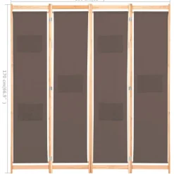 vidaXL Divisores De Ambientes-Biombo divisor de 4 paneles de tela marrón 160x170x4 cm