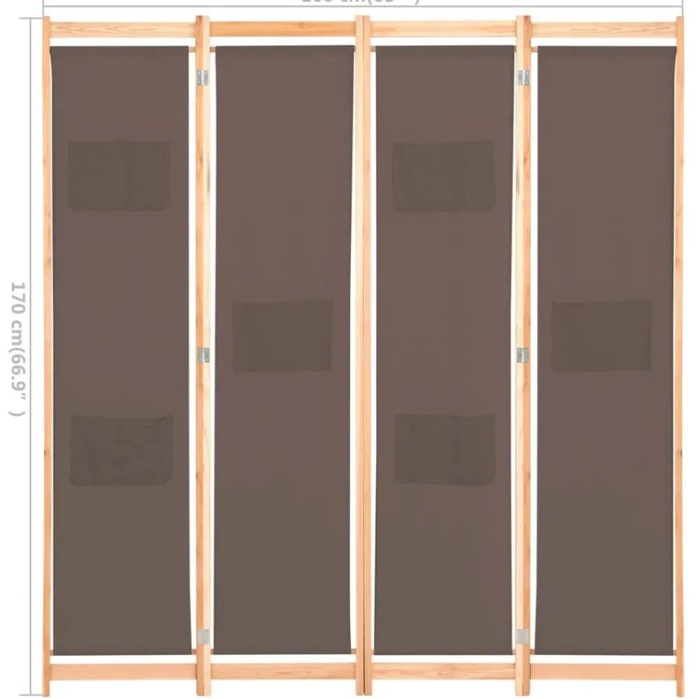 vidaXL Divisores De Ambientes-Biombo divisor de 4 paneles de tela marrón 160x170x4 cm