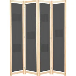 vidaXL Divisores De Ambientes-Biombo divisor de 4 paneles de tela gris 160x170x4 cm