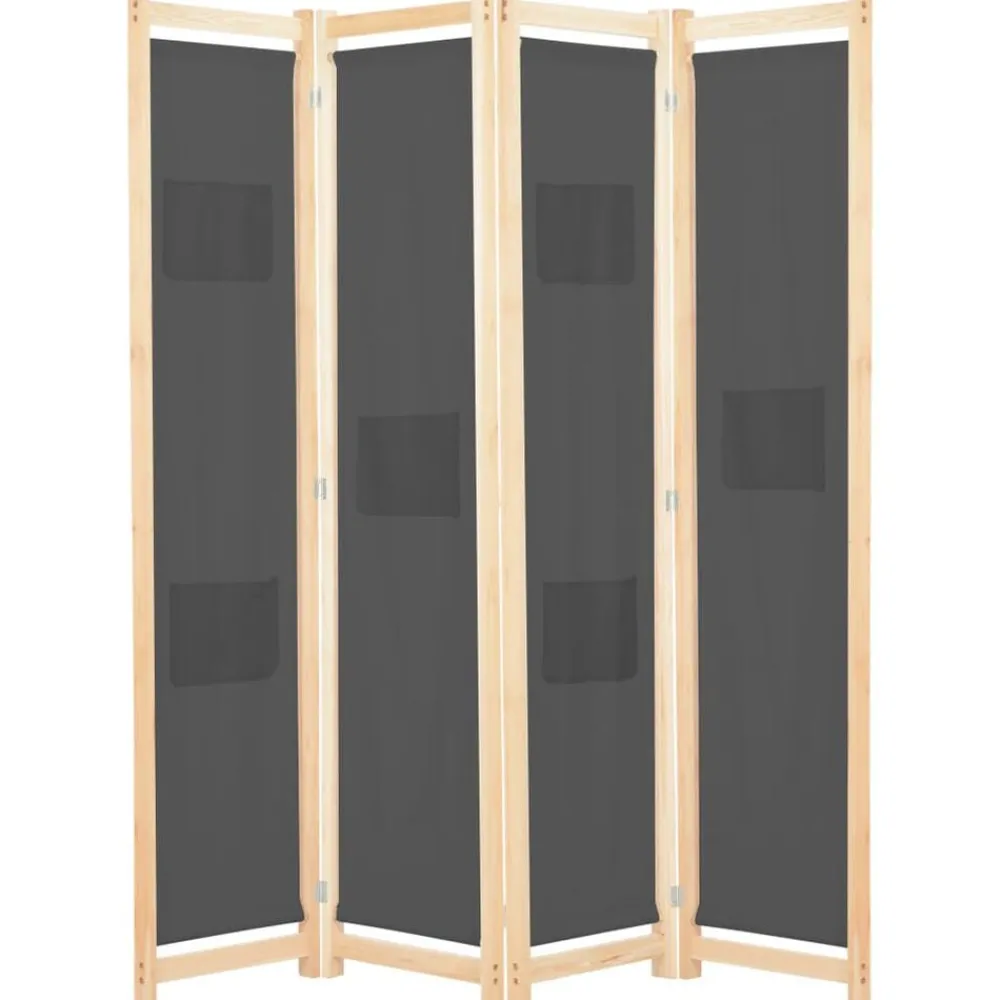 vidaXL Divisores De Ambientes-Biombo divisor de 4 paneles de tela gris 160x170x4 cm