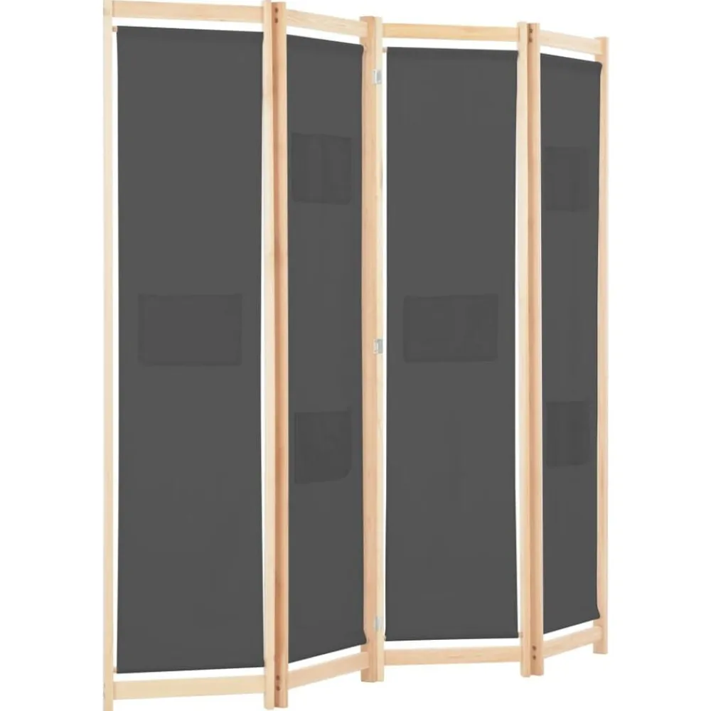 vidaXL Divisores De Ambientes-Biombo divisor de 4 paneles de tela gris 160x170x4 cm