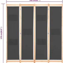 vidaXL Divisores De Ambientes-Biombo divisor de 4 paneles de tela gris 160x170x4 cm