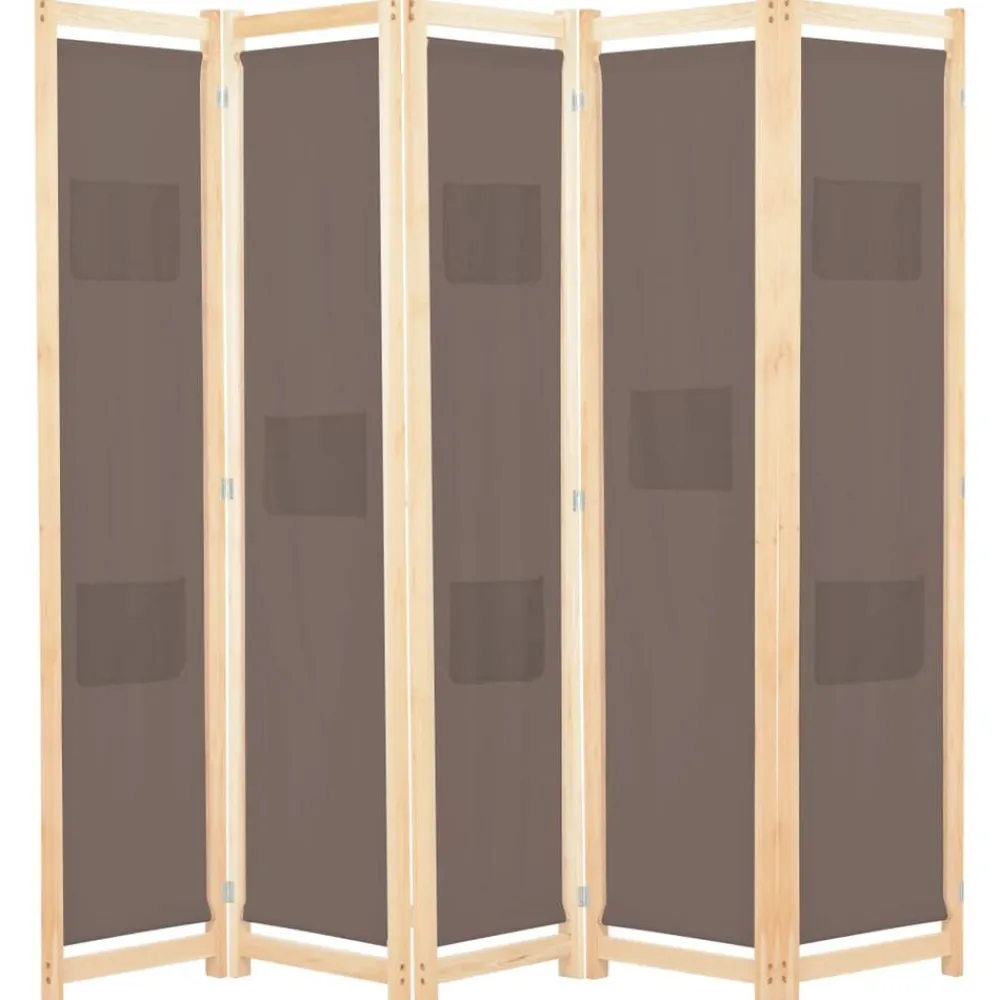 vidaXL Biombo divisor de 5 paneles de tela marrón 200x170x4 cm Best