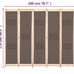 vidaXL Biombo divisor de 5 paneles de tela marrón 200x170x4 cm Best