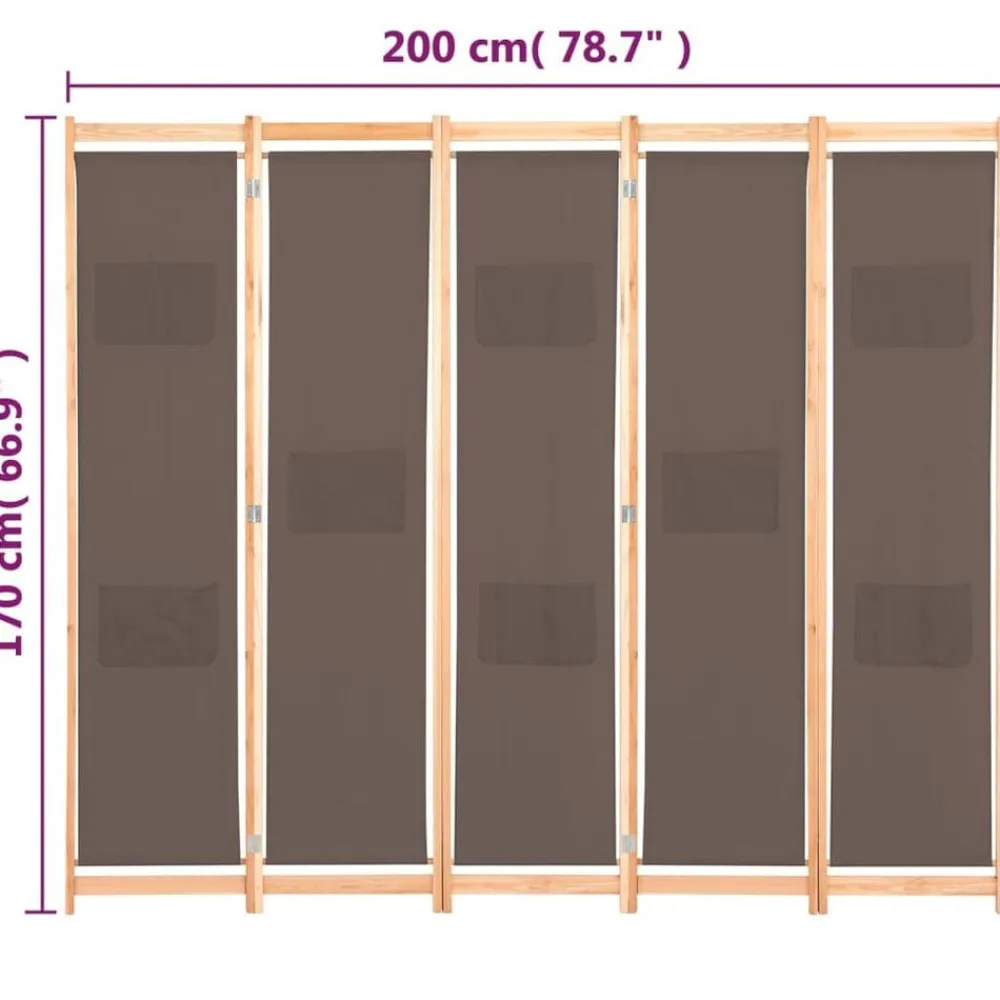 vidaXL Biombo divisor de 5 paneles de tela marrón 200x170x4 cm Best