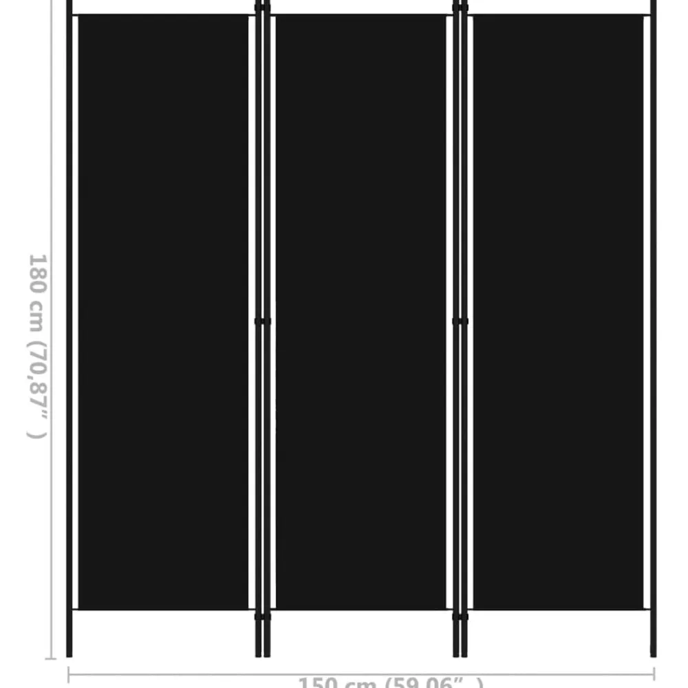 vidaXL Biombo divisor de 3 paneles 150x180 cm Negro Outlet