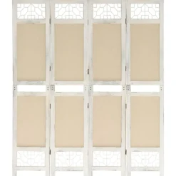 vidaXL Divisores De Ambientes-Biombo divisor de 4 paneles de tela color crema 140x165 cm