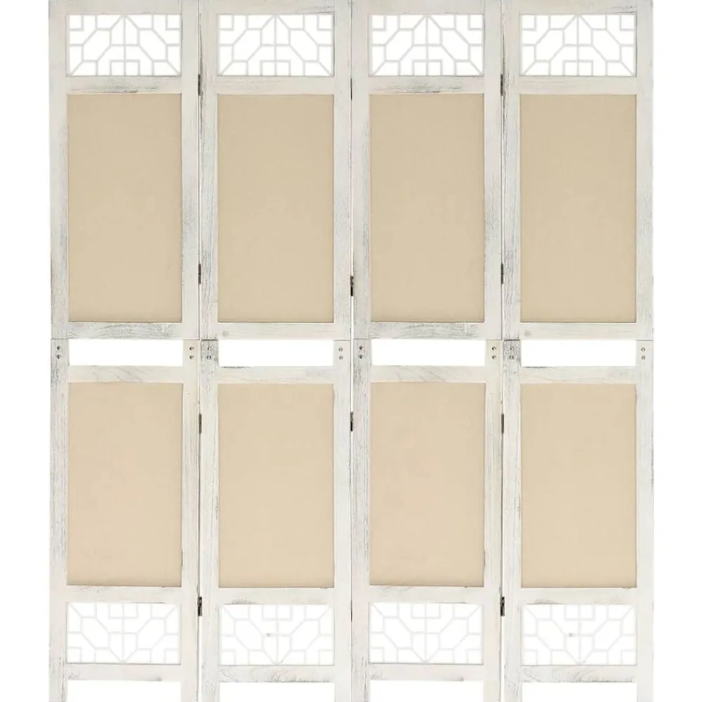 vidaXL Divisores De Ambientes-Biombo divisor de 4 paneles de tela color crema 140x165 cm