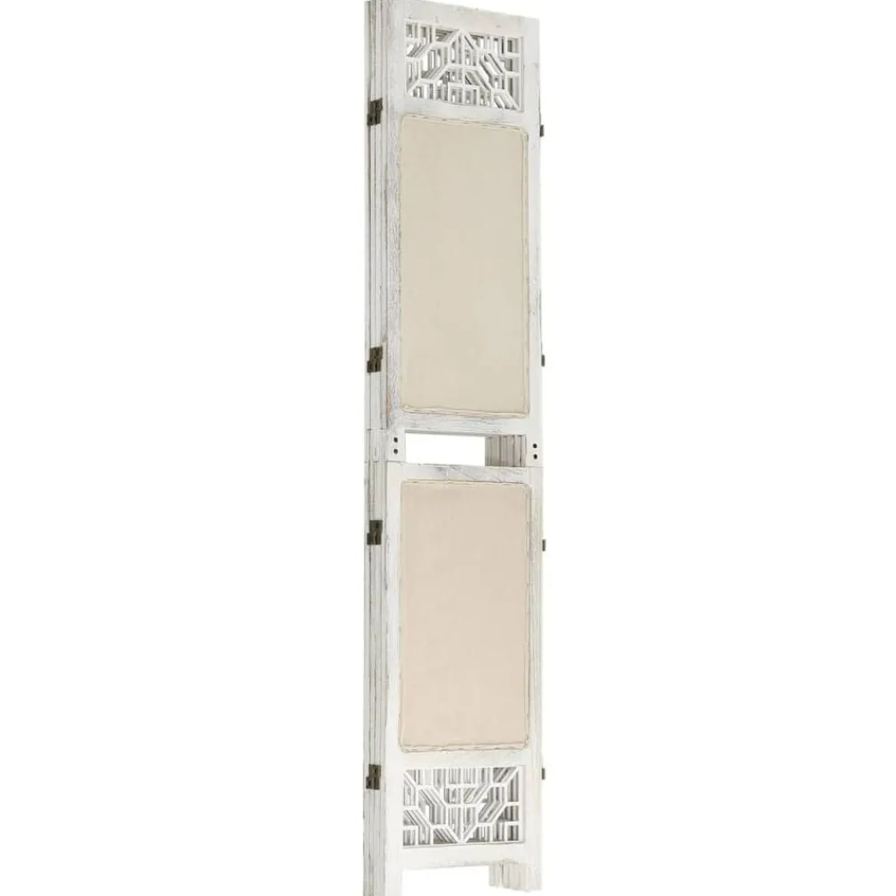 vidaXL Divisores De Ambientes-Biombo divisor de 4 paneles de tela color crema 140x165 cm