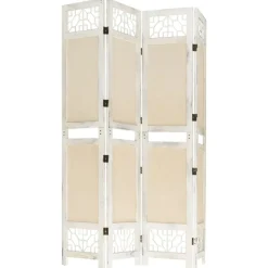 vidaXL Divisores De Ambientes-Biombo divisor de 4 paneles de tela color crema 140x165 cm