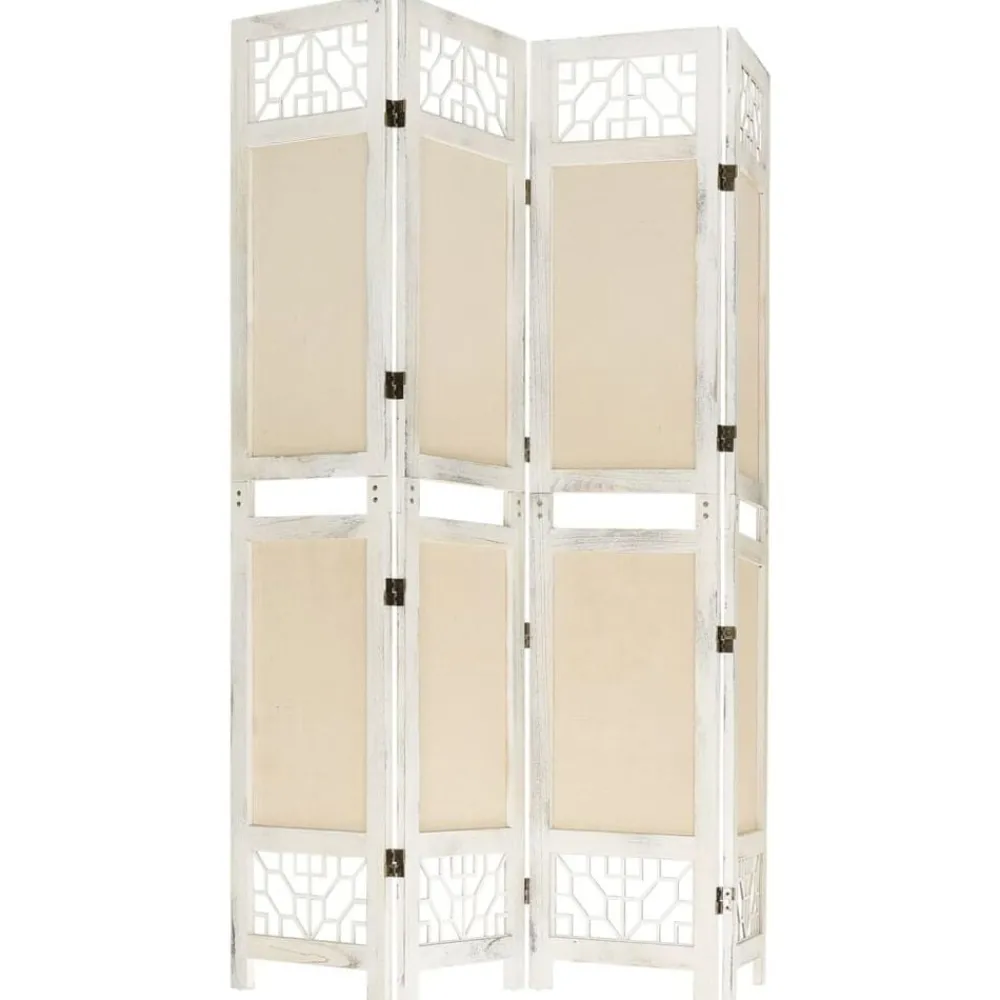 vidaXL Divisores De Ambientes-Biombo divisor de 4 paneles de tela color crema 140x165 cm