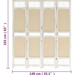vidaXL Divisores De Ambientes-Biombo divisor de 4 paneles de tela color crema 140x165 cm