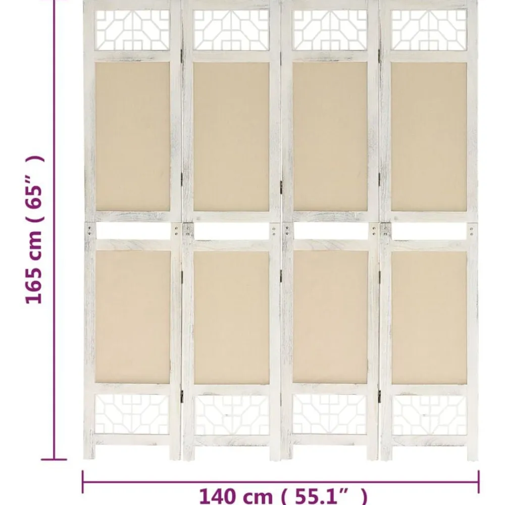 vidaXL Divisores De Ambientes-Biombo divisor de 4 paneles de tela color crema 140x165 cm