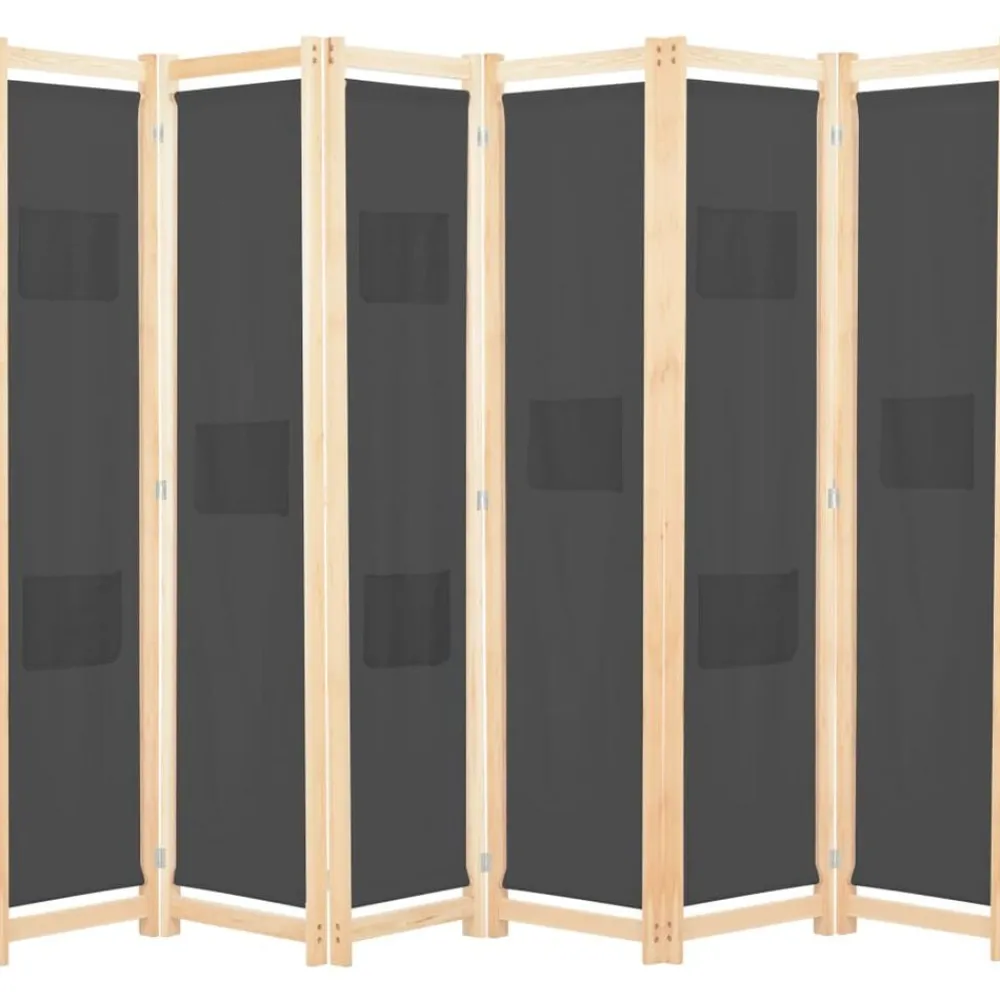 vidaXL Divisores De Ambientes-Biombo divisor de 6 paneles de tela gris 240x170x4 cm