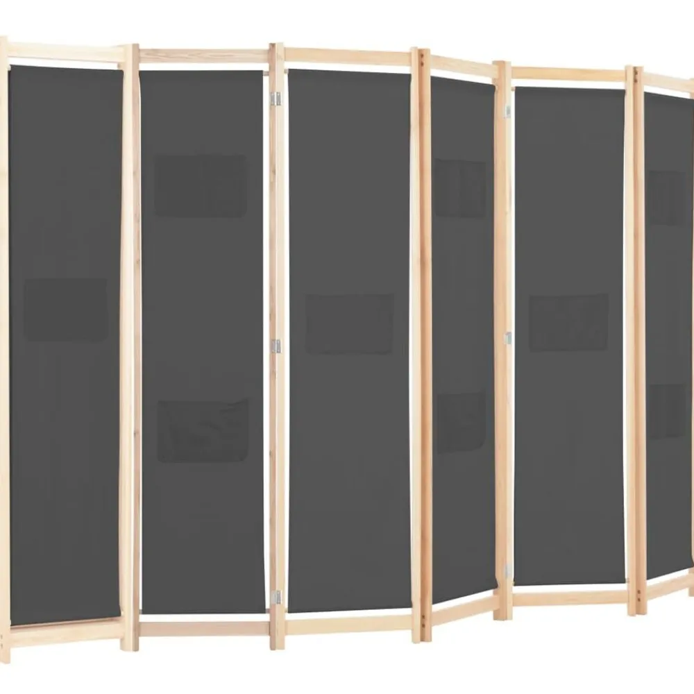 vidaXL Divisores De Ambientes-Biombo divisor de 6 paneles de tela gris 240x170x4 cm