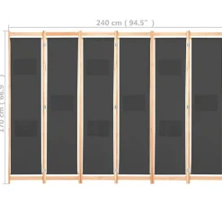 vidaXL Divisores De Ambientes-Biombo divisor de 6 paneles de tela gris 240x170x4 cm