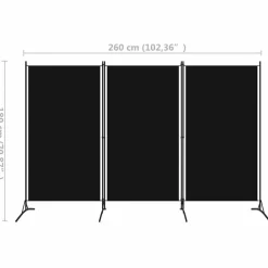 vidaXL Biombo divisor de 3 paneles 260x180 cm Negro Sale