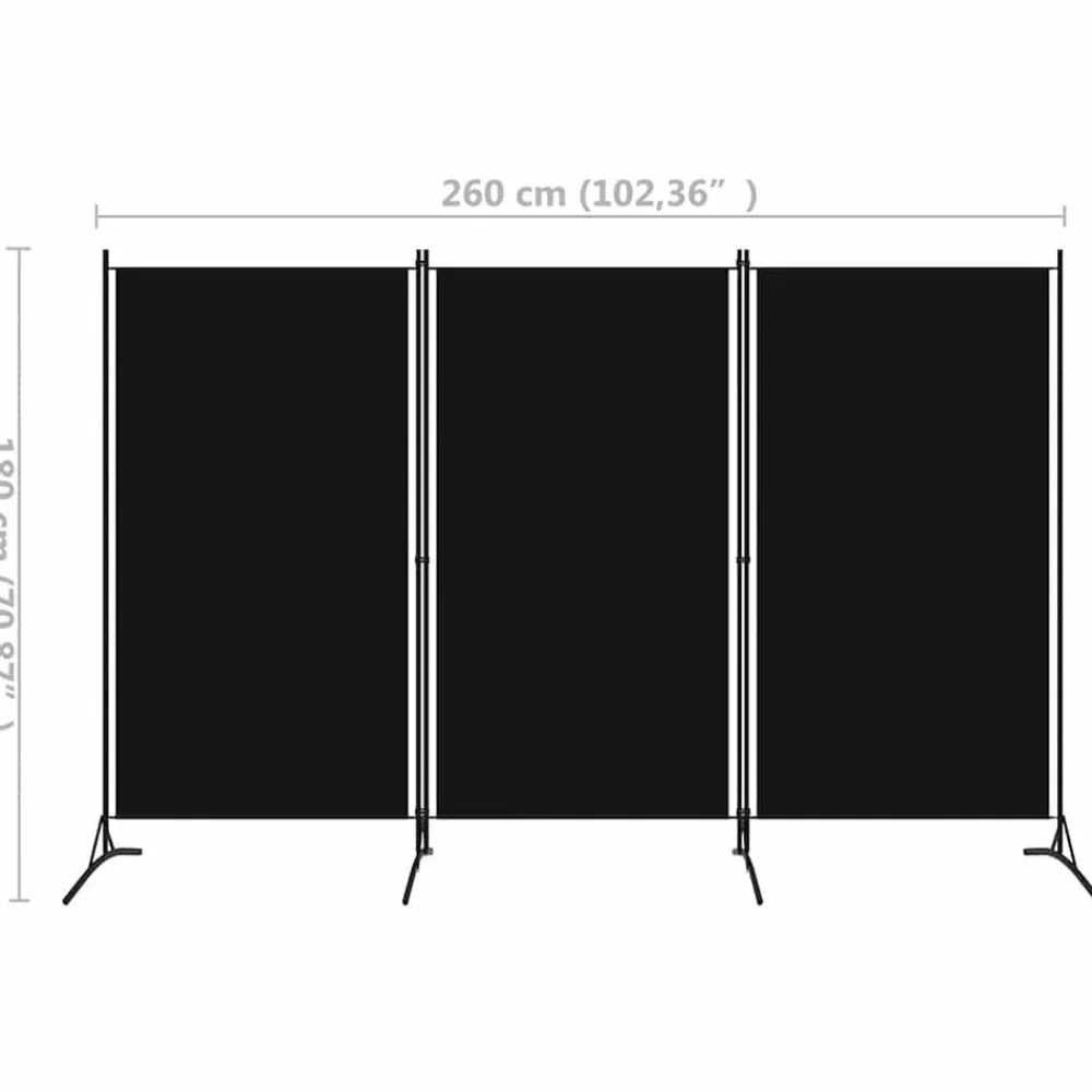 vidaXL Biombo divisor de 3 paneles 260x180 cm Negro Sale