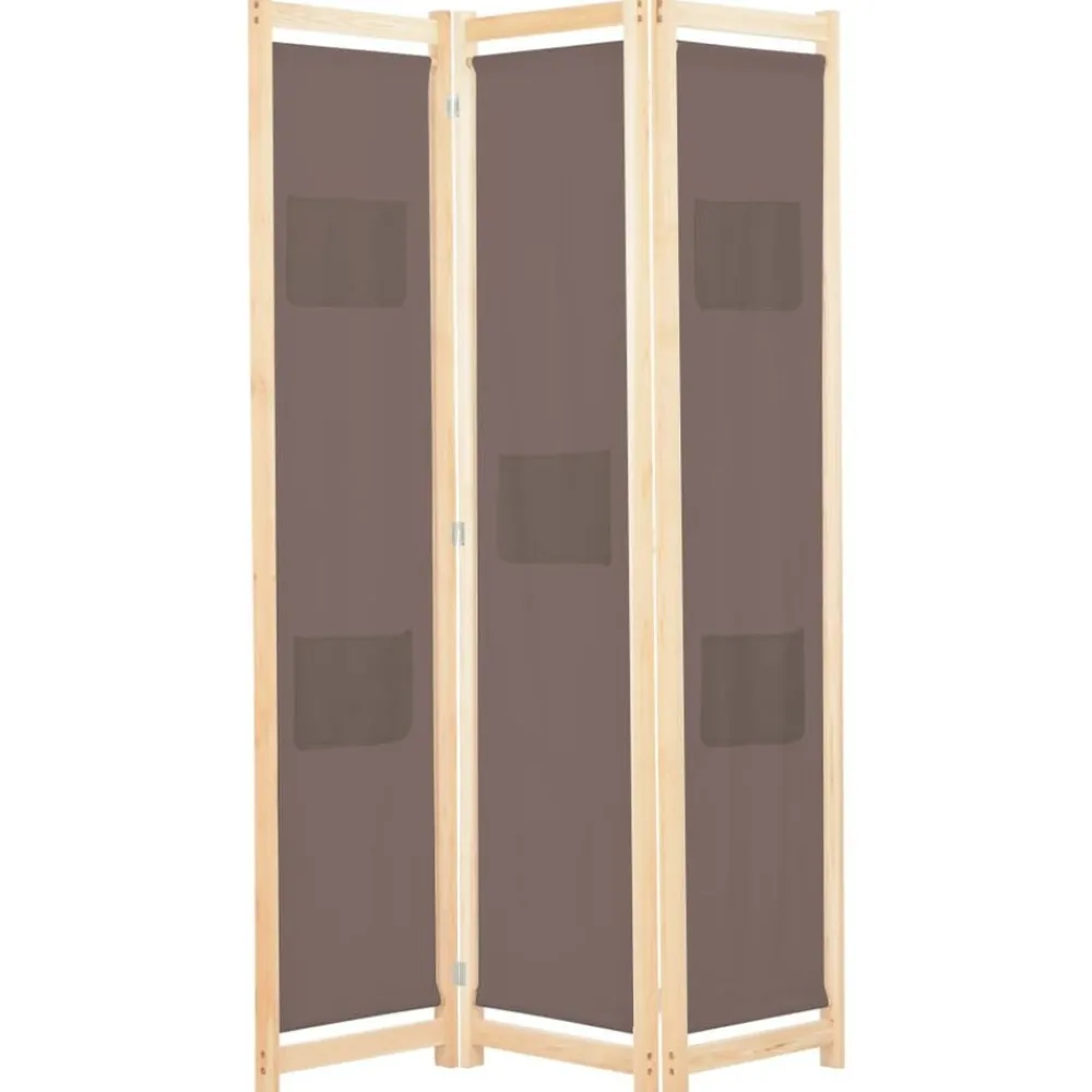 vidaXL Divisores De Ambientes-Biombo divisor de 3 paneles de tela marrón 120x170x4 cm