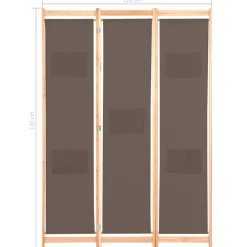 vidaXL Divisores De Ambientes-Biombo divisor de 3 paneles de tela marrón 120x170x4 cm