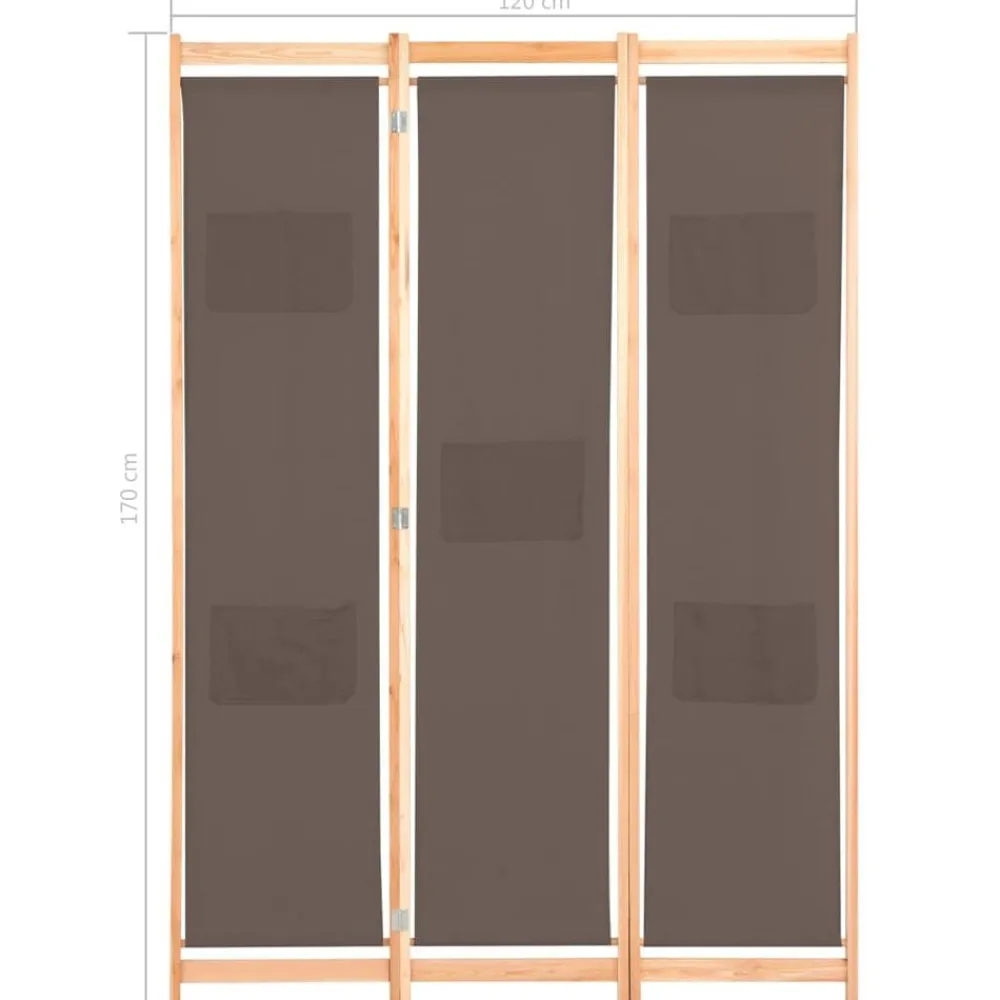 vidaXL Divisores De Ambientes-Biombo divisor de 3 paneles de tela marrón 120x170x4 cm