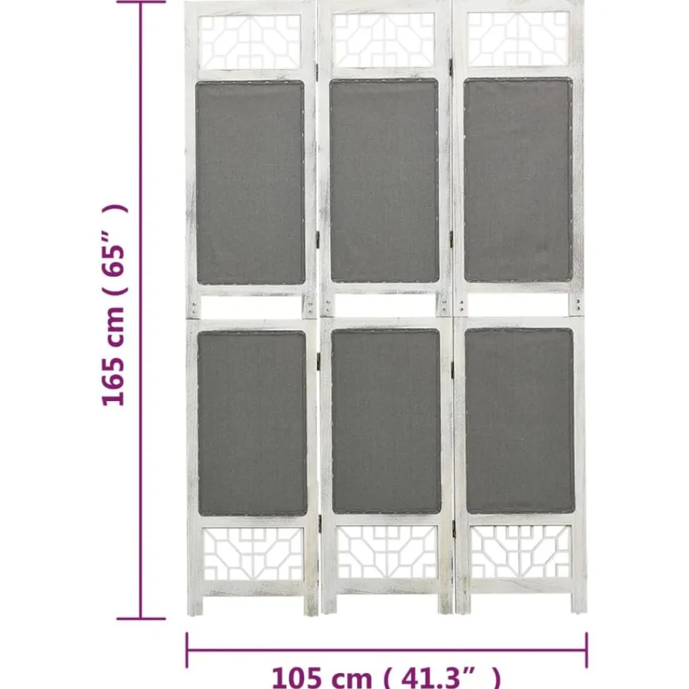 vidaXL Divisores De Ambientes-Biombo divisor de 3 paneles de tela gris 105x165 cm