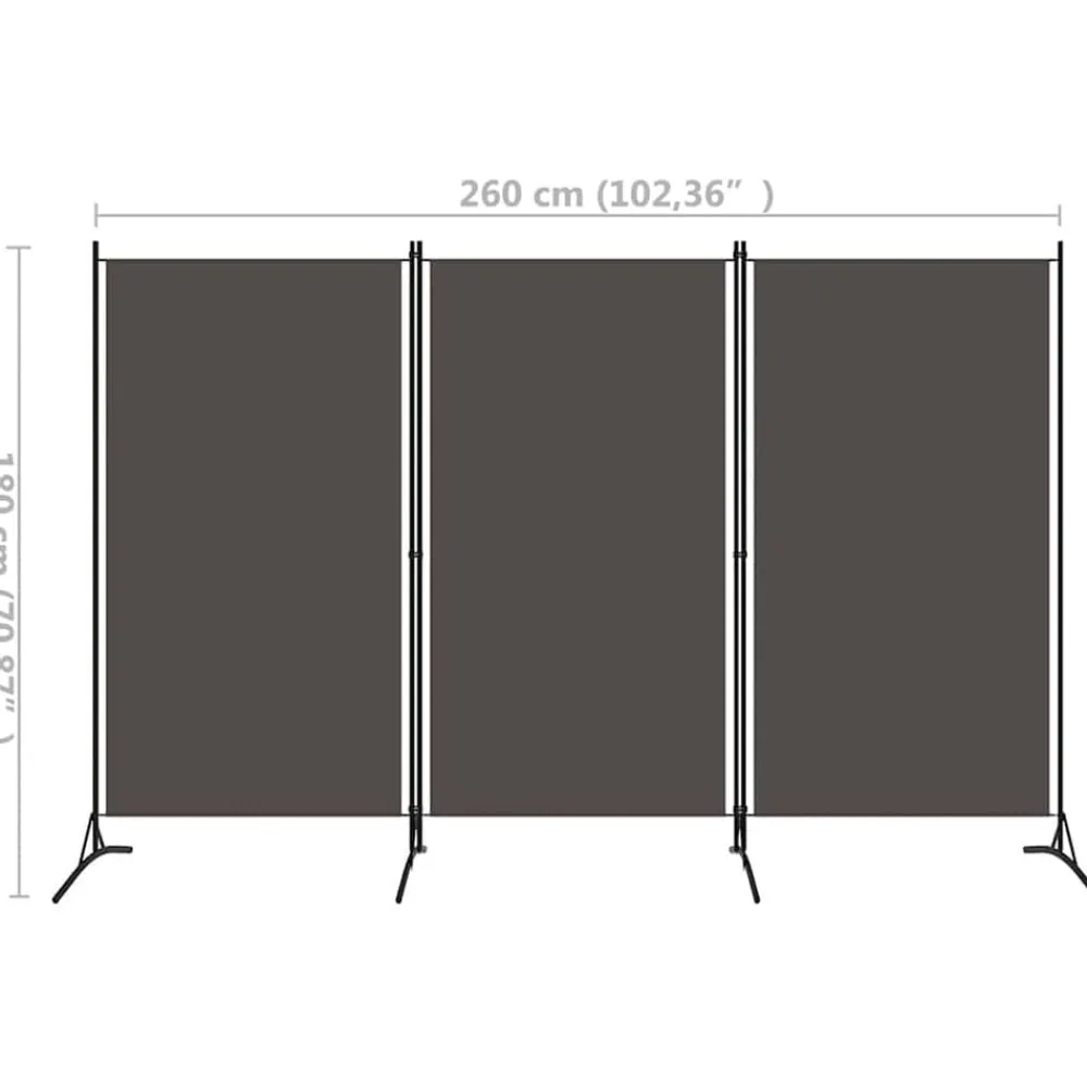 vidaXL Biombo divisor de 3 paneles gris 260x180 cm Antracita Clearance