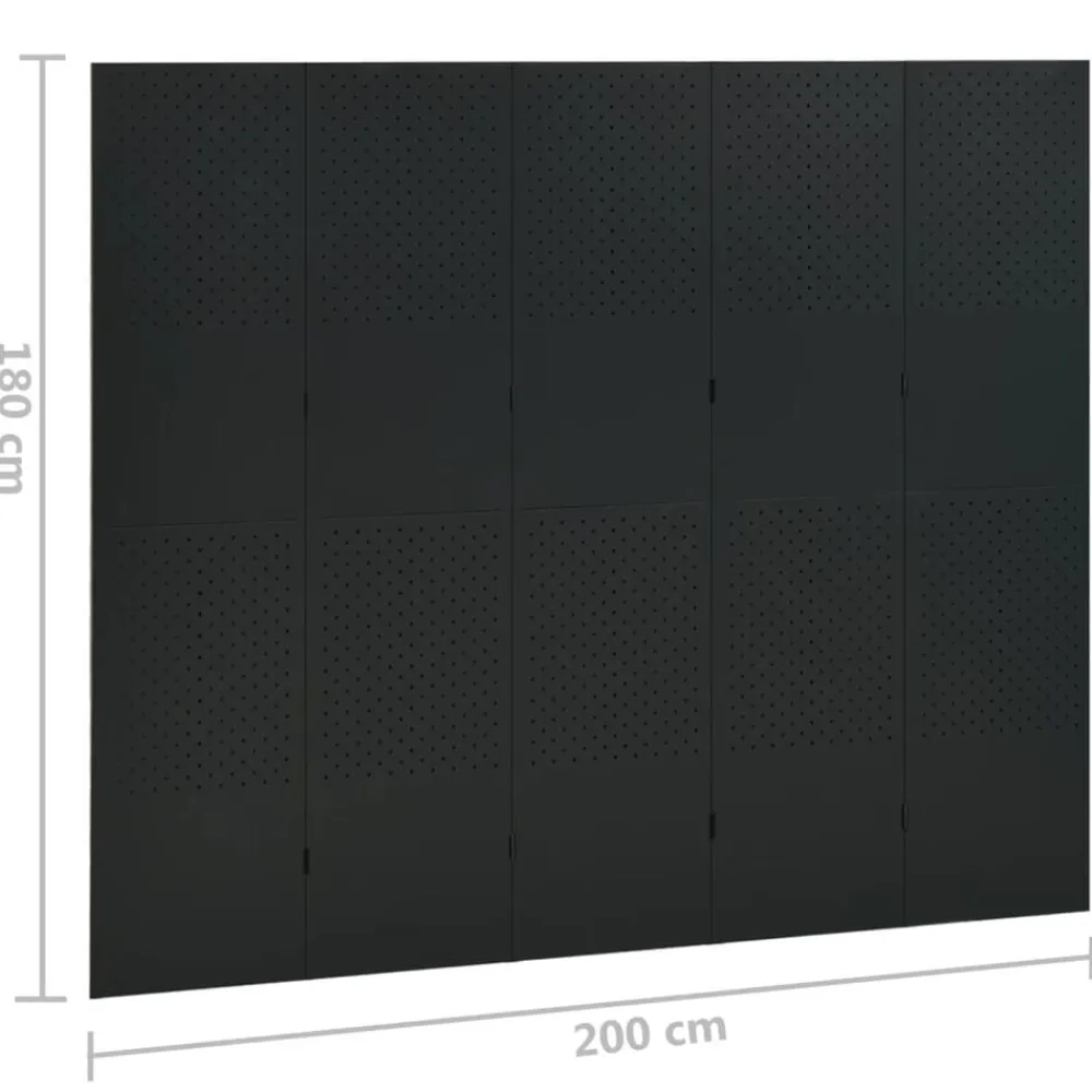 vidaXL Divisores De Ambientes-Biombo divisor de 5 paneles acero 200x180 cm