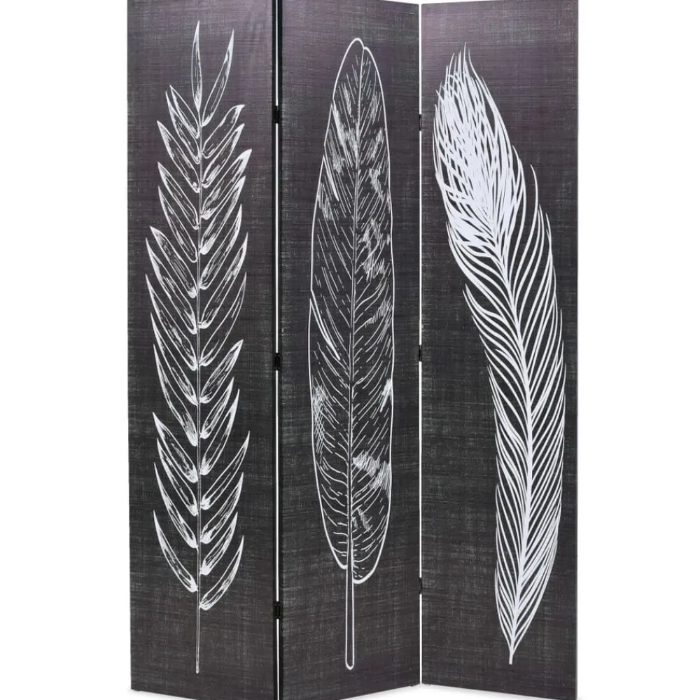 vidaXL Divisores De Ambientes-Biombo divisor plegable 120x170 cm plumas blanco y negro