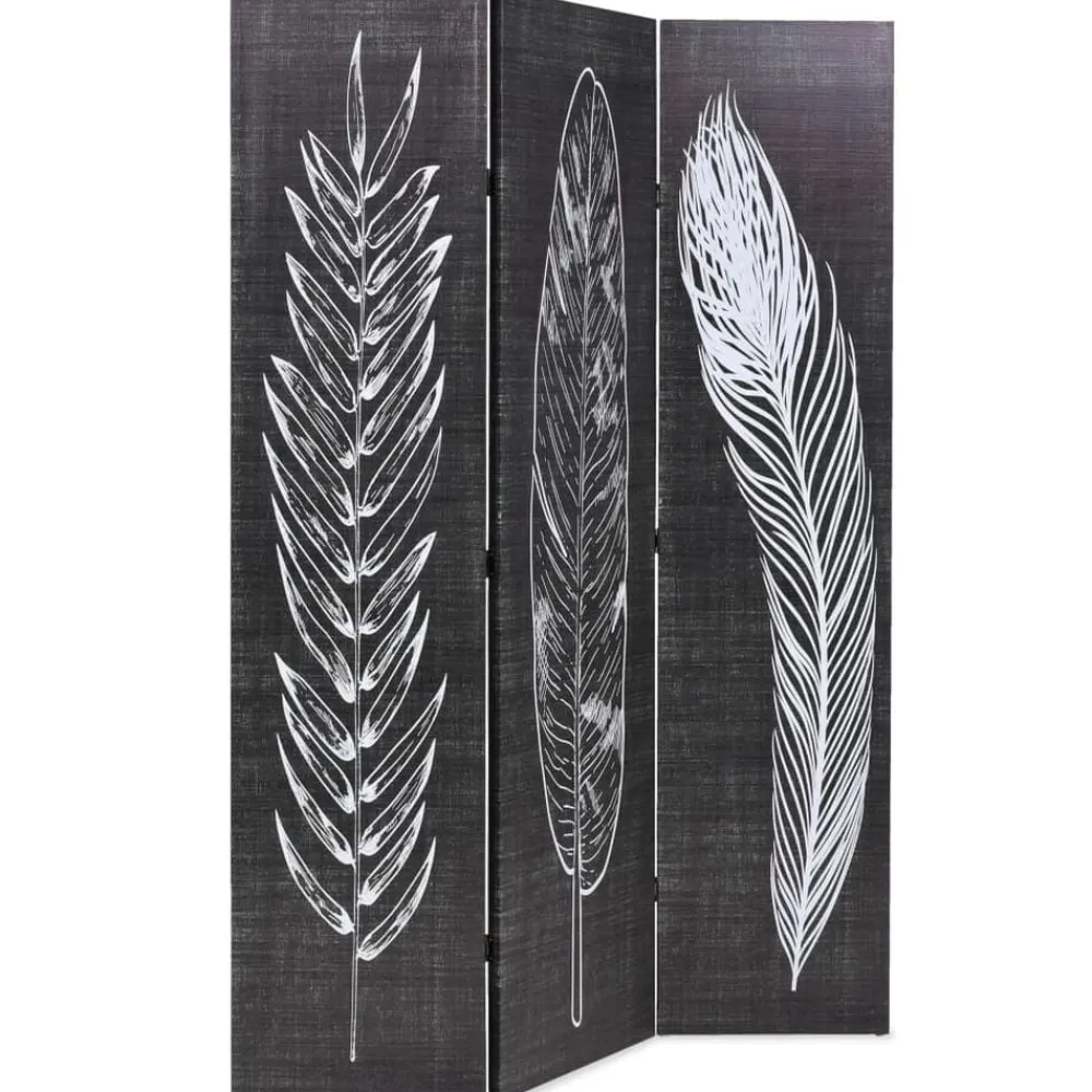 vidaXL Divisores De Ambientes-Biombo divisor plegable 120x170 cm plumas blanco y negro